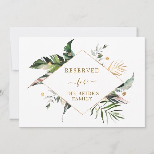 Tropical Leaves Wedding Gold Reserved Table Sign