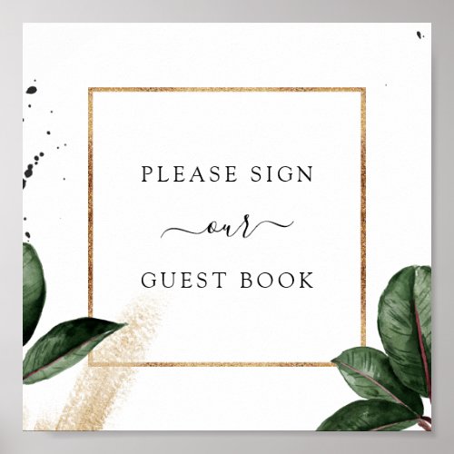 Tropical Leaves Wedding Guest Book Square Sign