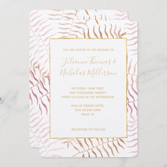 Tropical Leaves Wedding Invitation (Front/Back)