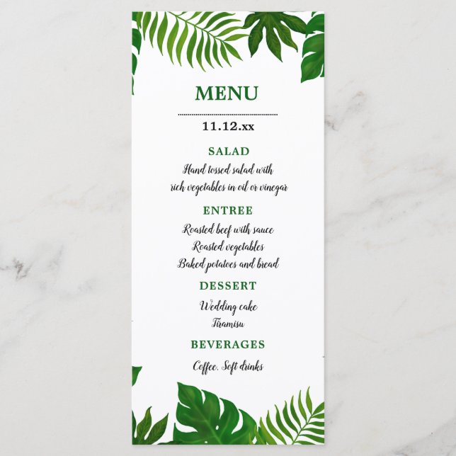 Tropical Leaves | Wedding Menu (Front)
