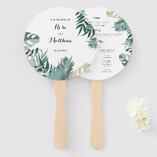 Tropical leaves Wedding Program Hand Fan
