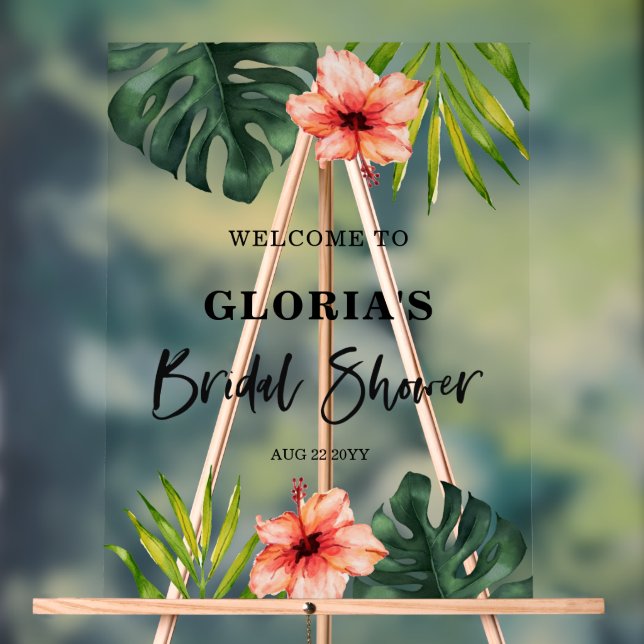 Tropical Leaves Wedding  Welcome  Acrylic Sign (Neutral)