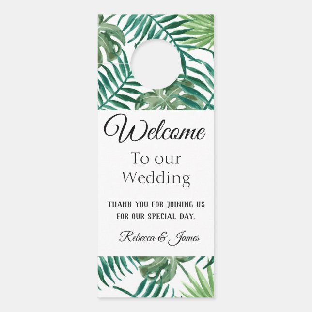 Tropical Leaves Wedding Welcome Door Hanger (Front)
