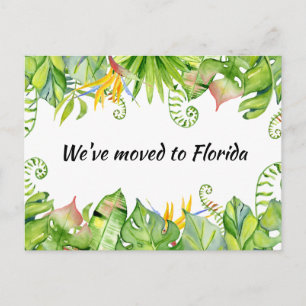 Tropical Leaves We've Moved to Florida New Address Postcard