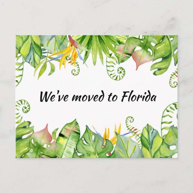 Tropical Leaves We've Moved to Florida New Address Postcard (Front)