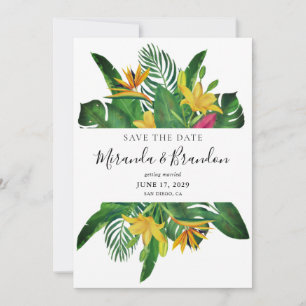 Tropical Leaves White Frame Beach Wedding Save The Date