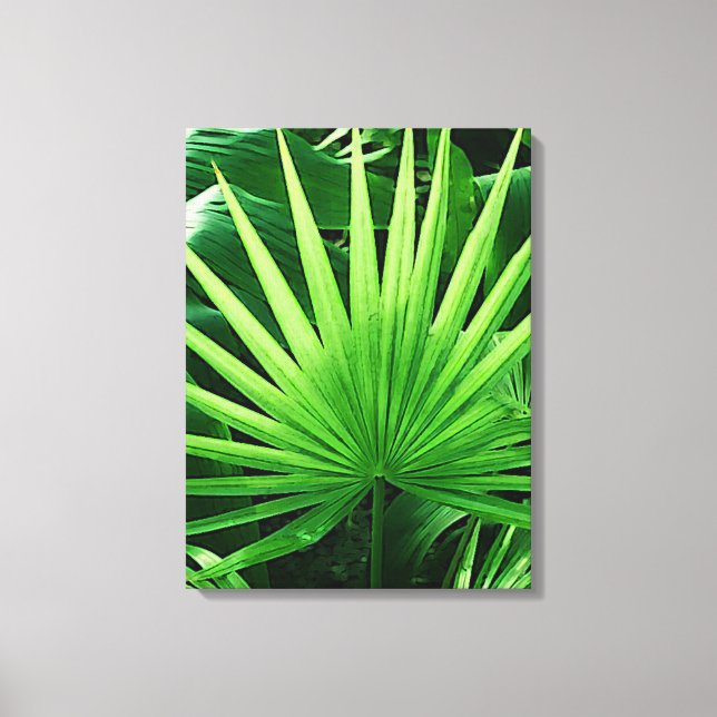 Tropical Leaves, Windmill Palm, Dark Green Canvas Print (Front)