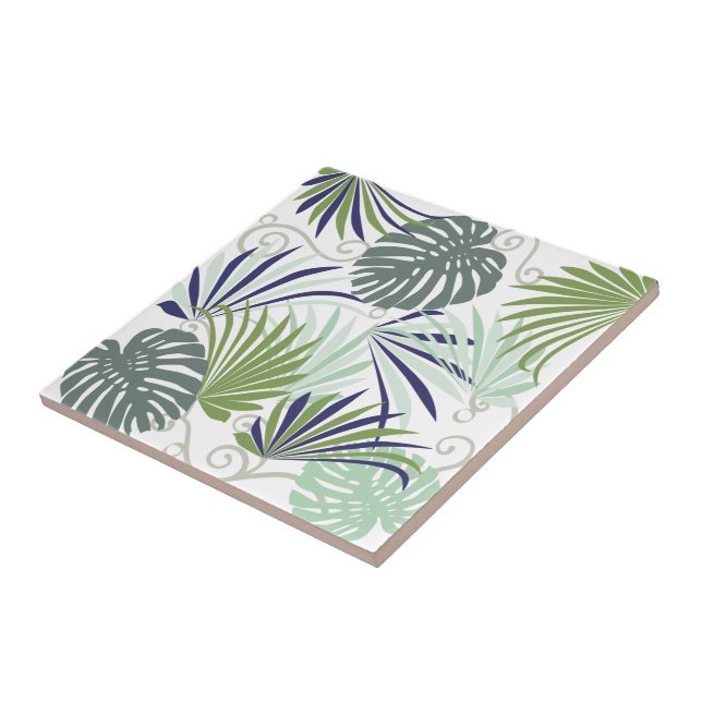 Tropical leaves with palms ceramic tile (Side)