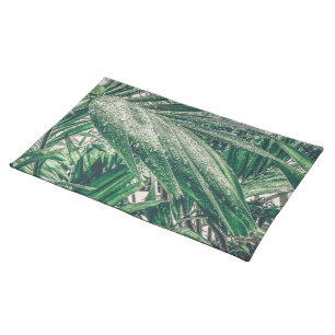 Tropical Leaves with Raindrops Cloth Placemat