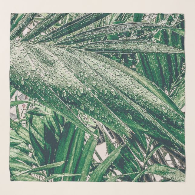 Tropical Leaves with Raindrops Scarf (Front)
