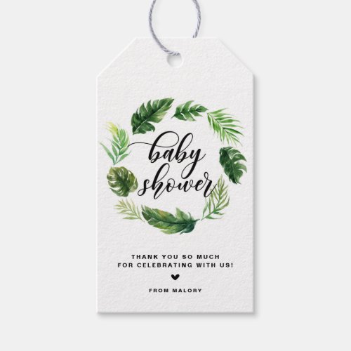 Tropical Leaves Wreath Summer Baby Shower Gift Tags
