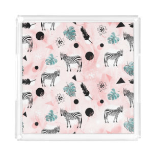 Tropical Leaves Zebras Tie-Dye Pattern Acrylic Tray