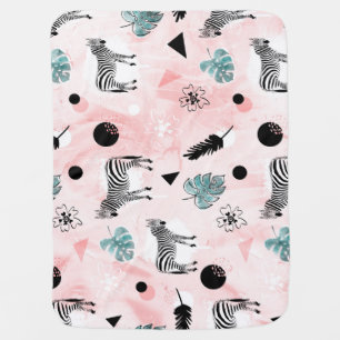 Tropical Leaves Zebras Tie-Dye Pattern Baby Blanket