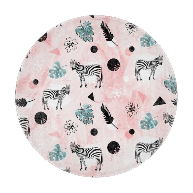 Tropical Leaves Zebras Tie-Dye Pattern Cutting Board (Front)