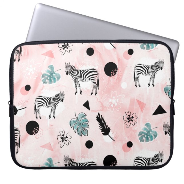 Tropical Leaves Zebras Tie-Dye Pattern Laptop Sleeve (Front)