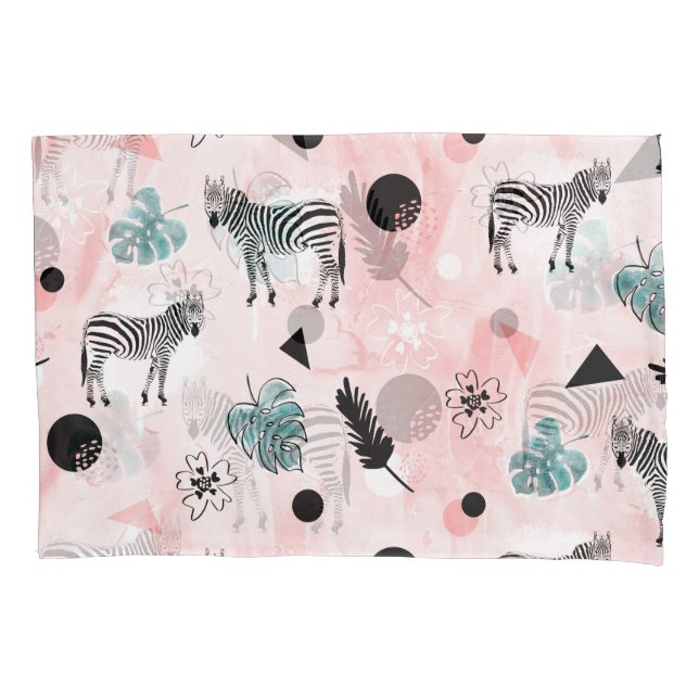 Tropical Leaves Zebras Tie-Dye Pattern Pillow Case (Front)