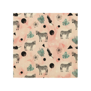 Tropical Leaves Zebras Tie-Dye Pattern Wood Wall Art
