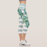 Tropical Leggings Monstera Leaves<br><div class="desc">Exercise in style with these pretty tropical capri leggings featuring a replica of my original hand painted watercolor monstera leaves over green stripes. A perfect gift for wife, girlfriend or daughter... or for artistic fitness or yoga pants. To see matching clothing and items visit Do Tell A Belle at www.zazzle.com/dotellabelle...</div>