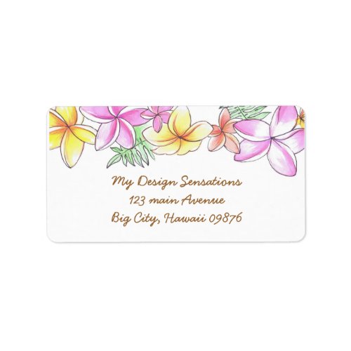 Tropical Lei address label Plumeria flowers Label