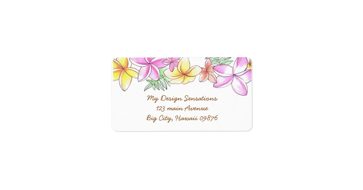 Tropical Lei address label, Plumeria flowers Label | Zazzle