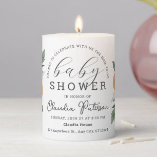 Tropical Lemon Citrus Baby Shower Watercolor Pillar Candle