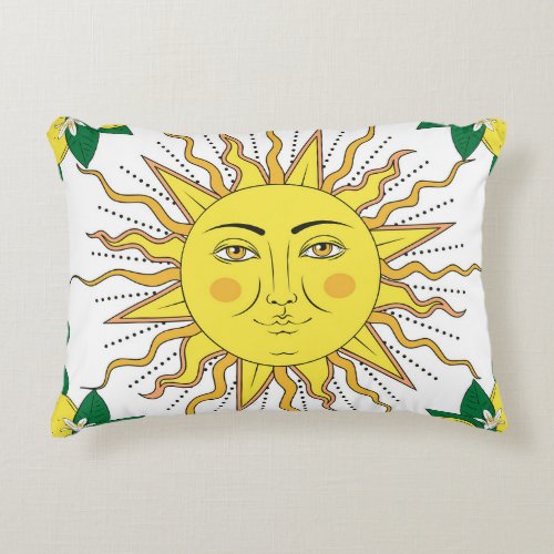 Tropical Lemon Fruits Sun Face Accent Pillow