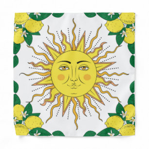 Tropical Lemon Fruits, Sun Face. Bandana