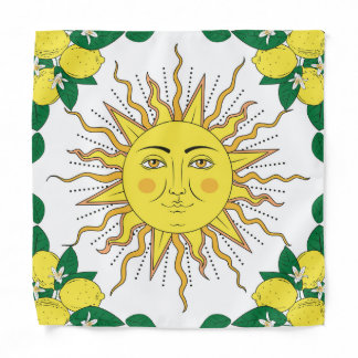 Tropical Lemon Fruits, Sun Face. Bandana