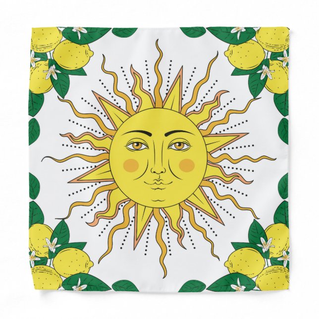 Tropical Lemon Fruits, Sun Face. Bandana (Front)
