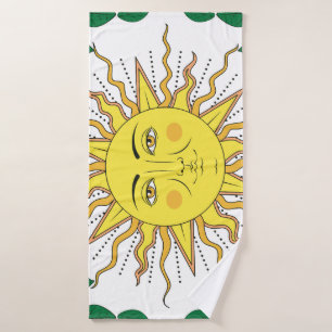 Tropical Lemon Fruits, Sun Face. Bath Towel