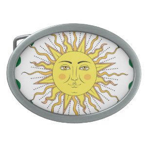 Tropical Lemon Fruits, Sun Face. Belt Buckle