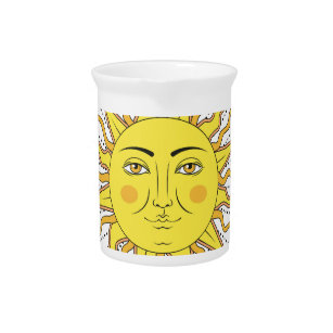Tropical Lemon Fruits, Sun Face. Beverage Pitcher