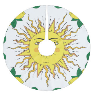 Tropical Lemon Fruits, Sun Face. Brushed Polyester Tree Skirt