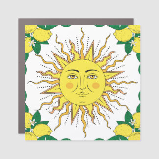 Tropical Lemon Fruits, Sun Face. Car Magnet