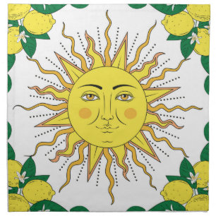 Tropical Lemon Fruits, Sun Face. Cloth Napkin