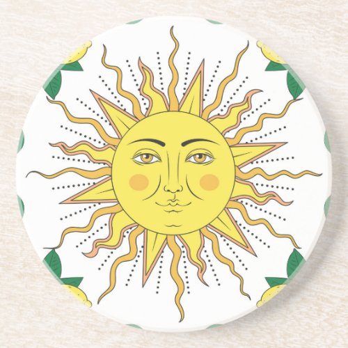 Tropical Lemon Fruits Sun Face Coaster