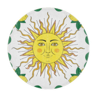 Tropical Lemon Fruits, Sun Face. Cutting Board