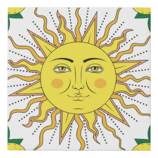 Tropical Lemon Fruits, Sun Face. Faux Canvas Print