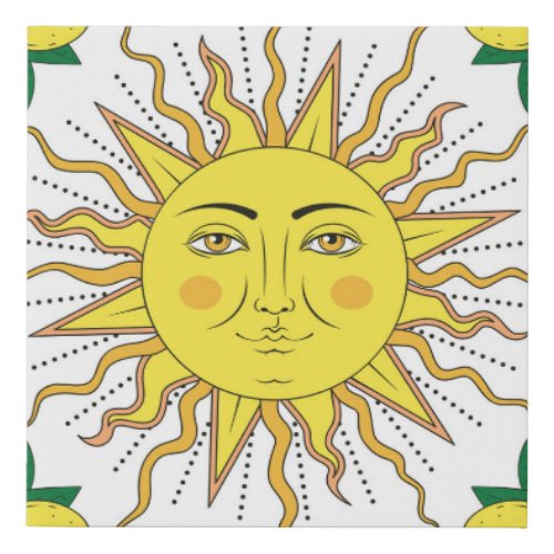 Tropical Lemon Fruits Sun Face Faux Canvas Print