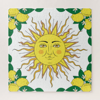 Tropical Lemon Fruits, Sun Face. Jigsaw Puzzle