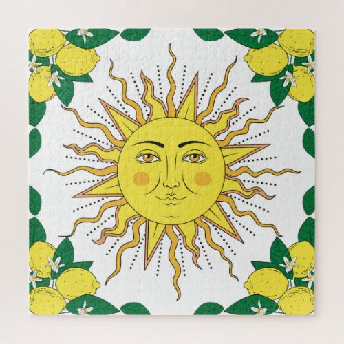 Tropical Lemon Fruits Sun Face Jigsaw Puzzle