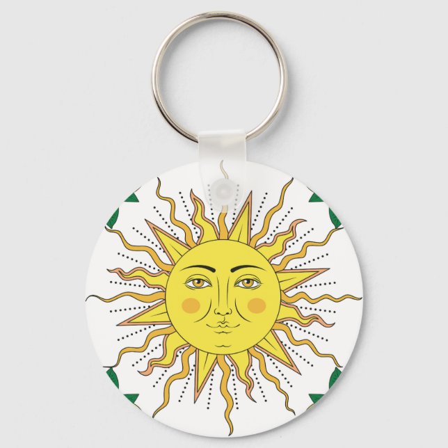 Tropical Lemon Fruits, Sun Face. Keychain (Front)