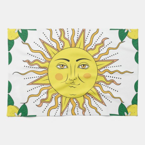 Tropical Lemon Fruits Sun Face Kitchen Towel
