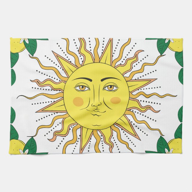 Tropical Lemon Fruits, Sun Face. Kitchen Towel (Horizontal)