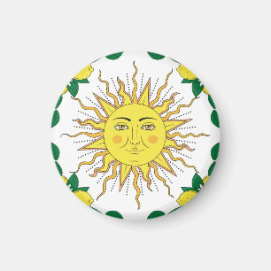 Tropical Lemon Fruits, Sun Face. Magnet