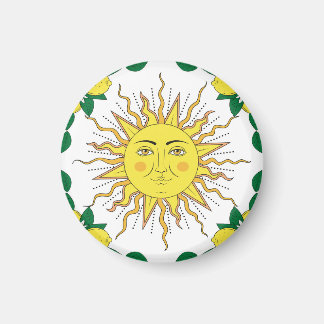 Tropical Lemon Fruits, Sun Face. Magnet
