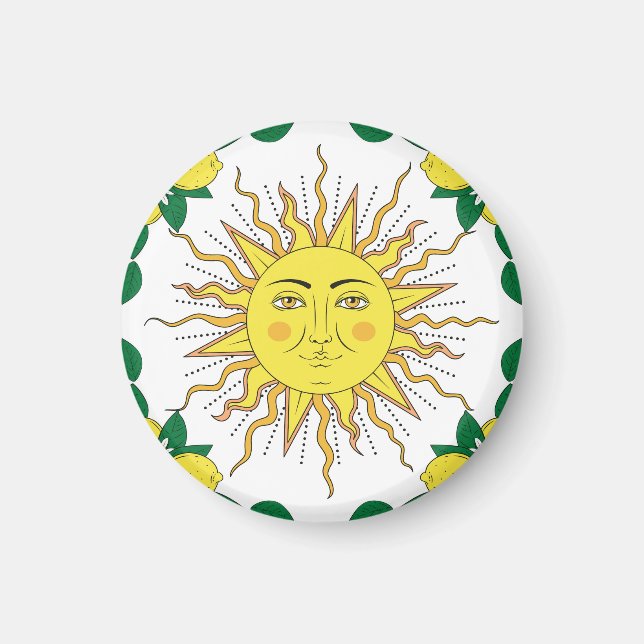 Tropical Lemon Fruits, Sun Face. Magnet (Front)