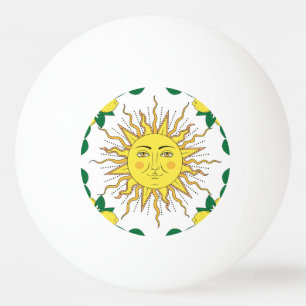 Tropical Lemon Fruits, Sun Face. Ping Pong Ball