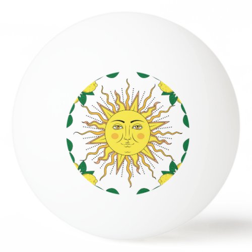 Tropical Lemon Fruits, Sun Face. Ping Pong Ball