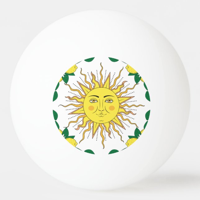 Tropical Lemon Fruits, Sun Face. Ping Pong Ball (Front)